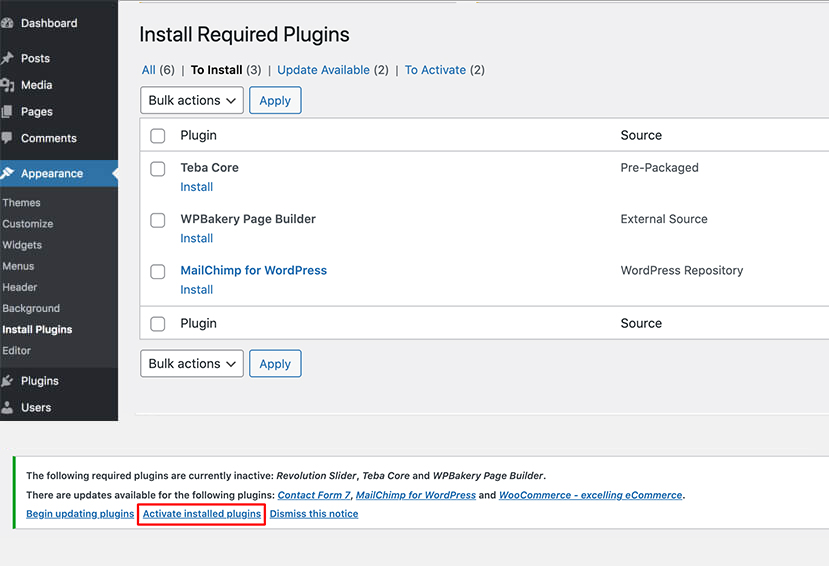 active all required plugins