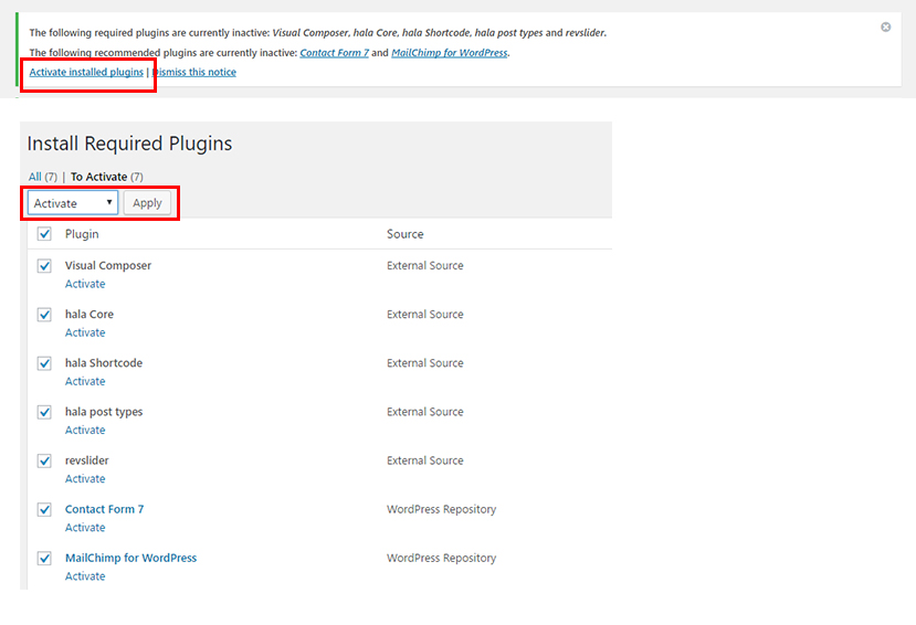active all required plugins