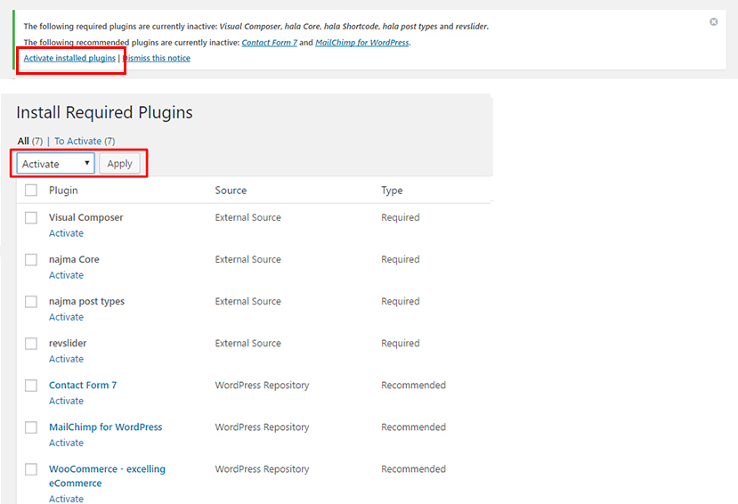 active all required plugins